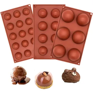 MARUKO Eiswürfel 3 Stück Silikonform Kugel, Halbkugel Backform, Silikonform Kugel Schokolade, Mousse Form (6 Löcher Halbkreis Ø 6,7 cm 8Löcher Halbkreis Ø 5 cm 15Löcher Ø 4 cm)