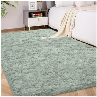 LuxusKollektion Hochflor-Teppich Hochflor Teppich hellgrün 90x150cm, rechteckig, Höhe: 45 mm grün 90 cm x 150 cm x 45 mm