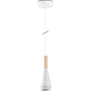 Pendelleuchte PACO HOME "MORA" Lampen Gr. Ø 9 cm Höhe: 26 cm, weiß Pendelleuchten und Hängeleuchten Wohnzimmer Esszimmer Klein Modern Holz Metall GU10 Trichterform