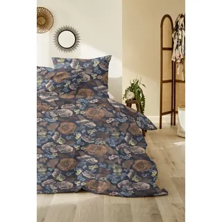 Primera Bettwäsche Primera Edelflanell Bettwäsche 135x200 Blumen Rosen dunkelblau rost, Edelflanell, 2 teilig blau