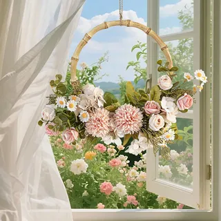 Türkranz Frühling Außen,36cm Frühlingskranz Haustür Blumenkranz Deko Türkranz Ganzjährig Osterkranz Tür Kranz Frühling Deko Trockenblumen Türkranz Ostern für Wohnzimmer Hochzeit Fensterdeko (B)