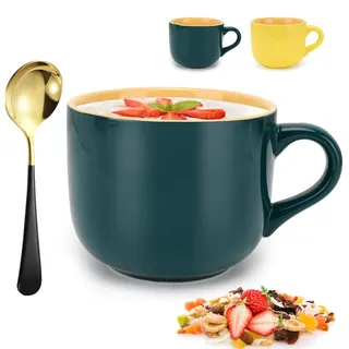 Umllpet XXL Jumbotasse 600ML Keramik, Suppentasse mit Henkel & Teetasse Groß, Kaffeebecher, Cappuccinotasse Müslischalen Müsli Salat Schale für Büro, Zuhause, Hochzeit/Geburtstag Geschenk