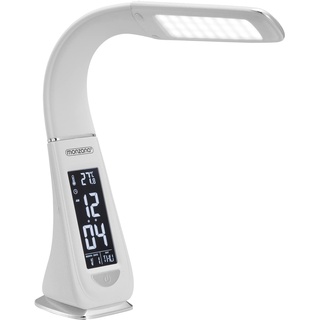 Monzana Schreibtischlampe LED mit Uhrzeit Wecker Temperatur Kalender Dimmbar Nachttischlampe Tischlampe Bürolampe Weiß