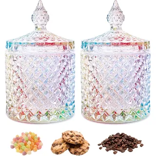 Pasdrucn 2 Stück Bonbonglas Mit Deckel, Candy Bar Gläser Groß, Bonbongläser Bonboniere, Vorratsgläser Mit Deckel, Vintage Vorratsgläser, Keksdose Mit Deckel, Süßigkeiten Spender (Buntes)