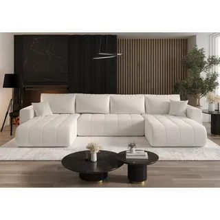Fun Möbel Wohnlandschaft Designersofa in U-Form FUN LUPE in Stoff, inkl. Bettkasten und 2 Zierkissen, mit Bettkasten und Schlaffunktion weiß