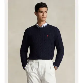 Polo Ralph Lauren für Herren. 710775885001 Geflochtener Baumwoll-Strickpullover (XL), Lässig, Baumwolle, Langarm, Marine