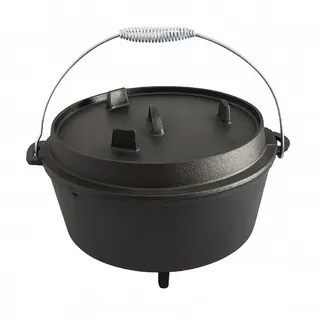 QLS Feuertopf aus Gusseisen Dutch Oven 6L mit Deckelheber BBQ, Gusseisen, Robust, massiv & beständig, praktisch & sicher, natürlich & gesund schwarz