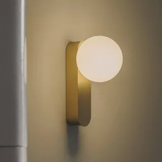 LEDS-C4 Wandlampe Perlina, messing / gold, für Badezimmer, Metall, Modern, Wandleuchte, Wandlampe Bad - 15 cm - 12 cm - 23.7 cm