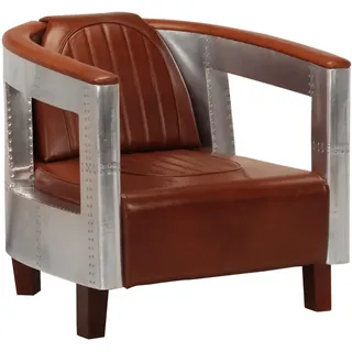 vidaXL Sessel Fernsehsessel Relaxsessel Loungesessel Clubsessel Cocktailsessel Ledersessel Armlehen Stuhl Sofa Couch Wohnzimmer Braun Echtleder Alu