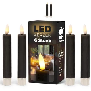 Stabkerzen LED mit Timer SCHWARZ 6 Stück Indoor 6 Stunden ECHTWACHS 15cm Höhe für Kerzen 2,2cm Durchmesser 2 AAA Batterien notwendig LED Stabkerzen 4er Set SCHWARZ (zwei Mal) bewegliche Flamme Licht