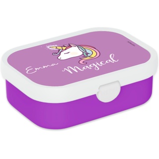 Mepal Bento Lunchbox Campus Einhorn - Personalisierte Brotdose mit Namen für Kinder - Bento-Fach & Gabel - Meal Prep Box Clip-Verschluss - BPA-frei & Spülmaschinenfest - 750 ml - Magical