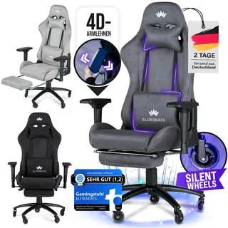 ELITESEATS Gaming Stuhl Ergonomisch [TESTSIEGER] Stoff mit Fußstütze 150 kg | Gamingstuhl Gamer Zocker Stuhl Drehstuhl XXL | Gaming Sessel Bürostuhl Schreibtischstuhl PC Computer Stuhl | Ergonomic Chair