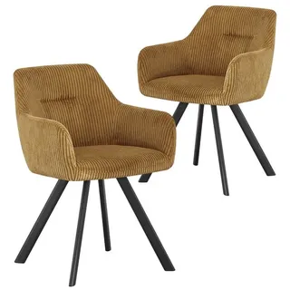 B&D home 2er-Set: Esszimmerstuhl CYRUS 2er Set, Loungesessel Polsterstuhl Armlehnenstuhl für Küche, Büro, Esszimmer, Wohnzimmer, modern Industrial Design, Gelb, - (B)56 x (H)80 x (T)60 cm | Gr.: onesize