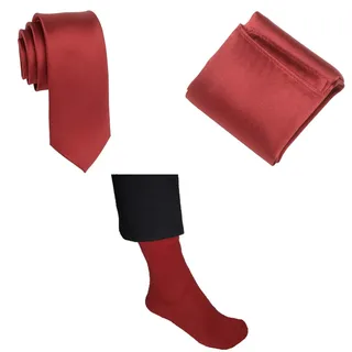 Einstecktuch mit Socken und Krawatte im Premium-Set in rot 100% Seide inkl. Geschenkverpackung im gleichen einfarbigen Farbton als Accessoires für den Herren-Anzug | ideal für die Hochzeit - 40-45