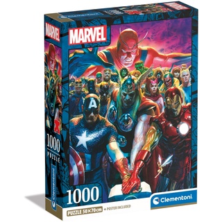 Clementoni The Avengers 1000 Teile, Poster inklusive, Marvel Puzzle, Superheldenpuzzle, Spaß für Erwachsene, Made in Italy, 39915, Mehrfarbig