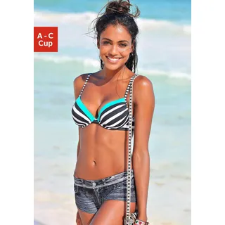 Push-Up-Bikini-Top KANGAROOS "Anita" Gr. 32, Cup A, schwarz-weiß (schwarz, weiß) Damen Bikini-Oberteile Ocean Blue im sportlichen Blockstreifendesign
