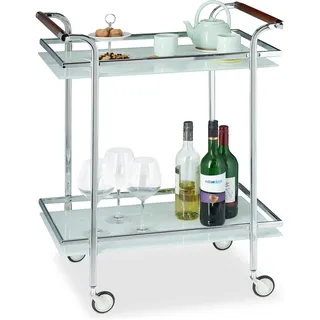 Relaxdays Relaxdays, Servierwagen Milchglas Weiß,Silber