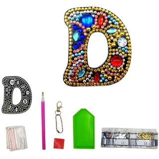 MEDOYOH Buchstaben D DIY Diamant Malerei Schlüsselanhänger, Retro Diamond Painting Buchstabe Schlüsselanhänger Acryl DIY Kunst Strass Diamant für Anhänger Tasche Dekor Brosche