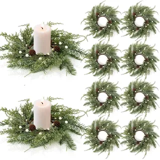 Weihnachtskranz, Kerzenringe, Mini-Kranz, Tannengirlande, künstliche, mattierte Zeder und Tannenzapfen, Kerzenringe für Weihnachten, Hochzeit, Zuhause, Tischdekoration, Tür, Fenster, Stuhl, Wand, 8