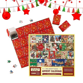 Storaffy Weihnachts Adventskalender 2023 Puzzle 1000 Stück | Weihnachts Puzzles für Erwachsene und Kinder | 24-Tage Countdown Puzzle Adventskalender | Puzzle Familienspiel Freunde