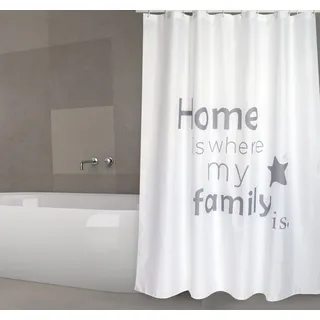 MSV Cotexsa by Premium Anti-Schimmel Textil Duschvorhang - Anti-Bakteriell, waschbar, 100% wasserdicht, mit 12 Duschvorhangringen - Polyester,“ Weiß Schwarz 180x200cm – Made in Spain