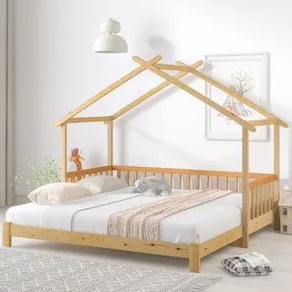 Erweiterbares Baumhausbett, Hausbett, Kinderbett, Tagesbett, Einzel- und Doppelbett, reines Massivholz, natur (200x90cm) Okwish