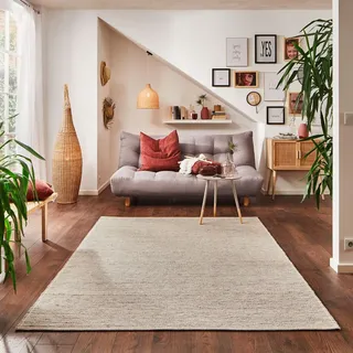 Steffensmeier Handweb Teppich Ettal | Wolle (Schurwolle) gewalkt, Hellgrau, handgewebt, Größe: 250x250 cm Wohnzimmer und Schlafzimmer - Hellgrau