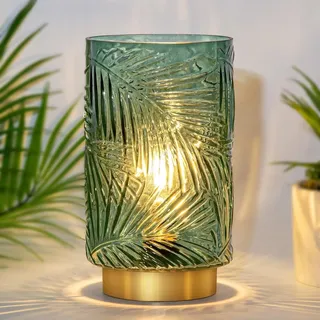 MJ PREMIER Tischlampe Kabellos, Mobile Tischleuchte Glas Tischlampe mit Timerfunktion, Dekorative Batteriebetrieben Nachttischlampe, Glaslampe ohne Kabel für Schlafzimmer Wohnzimmer (L-Grün)