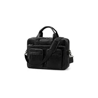 RAINSMORE Arbeitstasche Herren Vintage Aktentasche laptoptasche 15.6 zoll Wasserdicht Umhängetasche ledertasche für Arbeit Geschäft Schule Reisen Schwarz