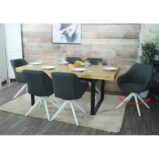 6er-Set Esszimmerstuhl MCW-K27, Küchenstuhl Stuhl mit Armlehne, drehbar Stoff/Textil ~ dunkelgrau
