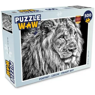 MuchoWow Puzzle Porträt - Löwe - Schwarz und weiß, 500 Puzzleteile, Foto-Puzzle, Bilderrätsel, Puzzlespiele, Spielzeug schwarz 34 cm x 48 cm x 2 cm | Querformat
