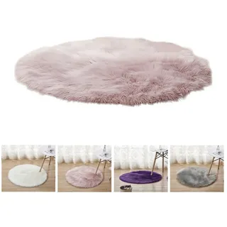 BTTO TEPP Teppich Fellteppich,Kunstfell,Weich, Hochflor Shaggy Teppiche,Runden, Rund, Durchmesser 90 cm, Wohnzimmer, Schlafzimmer, Esszimmer,Weich&Flauschig, Uni-Farben rosa Rund, Durchmesser 90 cm