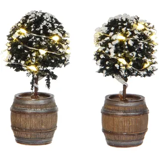 Luville - Buxus Tree in a Barrel 2 Pieces h8.5cm - Weihnachtshäuser & Weihnachtsdörfer