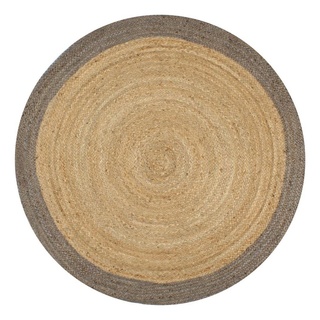 Teppich Handgefertigt Jute mit Grauem Rand 90 cm, furnicato, Runde grau