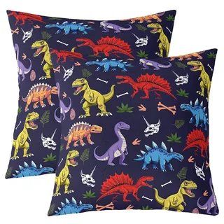 feelingyou Dinosaurier Kissen Abdeckungen 50x50cm,Jungen Bunte Dino für Couch Sofa,Dschungel Wildlife Outdoor Kissenhüllen,Tropische Safari Tiere umkehrbare werfen Kissenhüllen
