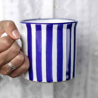 City to Cottage® - Keramik XXL Becher 500 ml | Kaffeebecher | Blau-Weiß gestreift | Handgemacht | Keramik Geschirr | Große Tasse