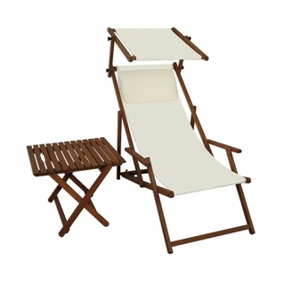 Erst-Holz Sonnenliege weiß Liegestuhl Sonnendach Tisch Kissen Gartenliege Deckchair Strandstuhl 10-303STKH