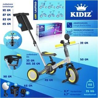 Kidiz 6in1 Laufrad Grau
