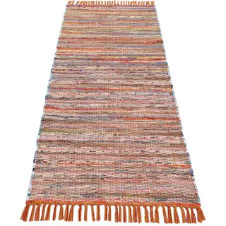 carpetfine Flachgewebeteppich Kelim Chindi Läufer Orange 60x180 cm | Moderner Teppich für Wohn- und Schlafzimmer