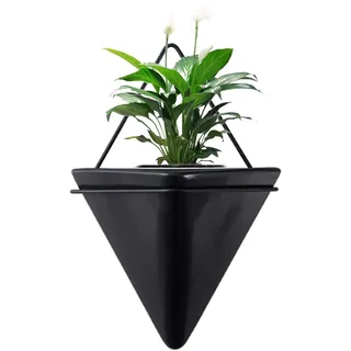 GUOXIANG Wand Blumentopf Schwarz Wandvase Keramik Diamant Wandvase Blumenvase Geometrische Vase mit Rahmen Wand-hängend für Sukkulenten Zimmerpflanzen -klein