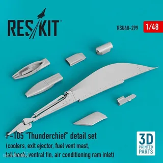 ResKit Models RSU48-0299 - F-105 Thunderchief detail set (coolers, exit ejector, fuel vent mast, tail hook,ventral fin, air conditioning ram inlet) (3D Printed)