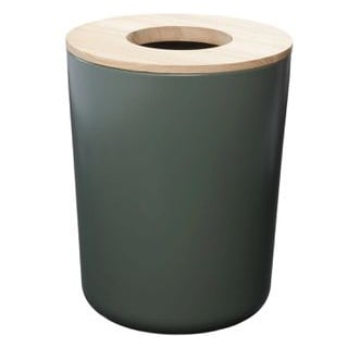 iDesign Papierkorb Eco Vanity 28292EU, grün/beige, rund, aus Paulownia-Holz, 8 Liter