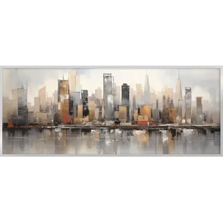Euroart Metallbild Skyline II, Mehrfarbig, Metall, quadratisch, 50x120x4 cm, gerahmt, Bilder und Zubehör, Wandbilder, Metallbilder