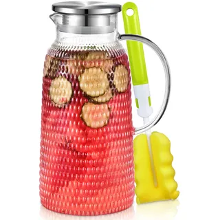Aofmee 2.4 Liter Wasserkaraffe, Glaskaraffe mit Deckel, Karaffe Glas, Wasserkrug, Glaskanne mit Deckel, Pitcher, Wasser Karaffen, Glaskrug Hitzebeständig, Tee Karaffe, Saftkaraffe Wasserkanne mit Sieb