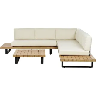 Beliani Lounge Set 5-Sitzer mit Auflagen Cremeweiß Modern Tisch 82x82 cm Garten Terrasse Außenbereich Outdoor - Hellbraun/Weiß