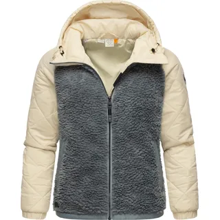 Ragwear warme Damen Übergangsjacke Hybrid-Plüschjacke kurz mit gesteppten Ärmeln und Kapuze Leeloo Grey Blocked Gr. M - M