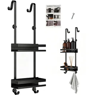 Duschablage zum Hängen, Duschablage Ohne Bohren Badezimmer Organizer, Badregal Duschregal Ohne Bohren, Shampoo Halterung für Dusche, zum Aufhängen Über der Tür, für Shampoo, Seife, Handtuch, Duschgel