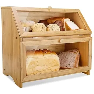 BRAVECOW Natürlich Bambus brotkasten,brotkasten holz Zweischichtig, mit Deckel brotkorb, brot aufbewahrung, Küche Brotaufbewahrungsbox brotbehälter groß, 39x25x32cm (Bambus, 39 x 25 x 32 cm)