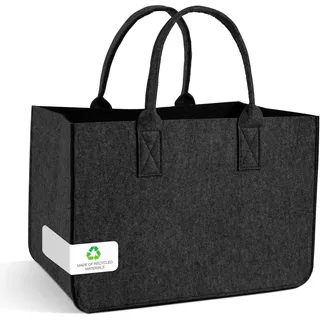 Einkaufskorb Filzkorb 30L Filztasche groß faltbar Einkaufstasche mit Griffen Robuster Tragekorb aus Filz, Shopping Bag, Korbtasche für Einkaufen,Picknick & Haushalt (Dunkelgrau & Schwarz, 1 Stück)