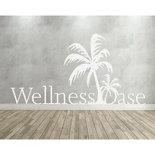 XL Wandtattoo fürs Badezimmer, Bad ~ Spruch, Text Wellness Oase mit Palme ~ 6001191-120x58 cm Wandaufkleber Wandtatoos Sticker Aufkleber für die Wand, Fensterbild, Tapetensticker, Türaufkleber, Tattoo aus Markenfolie in 32 Farben